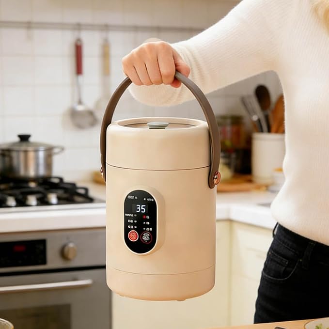 Multifunctional Health Pot Portable 500W Health Pot with Ceramic Glaze Inner Pot &amp Steamer 12-Hour Preset Slow Cooker for Rice Porridge Soup Steaming (B-1.2L-Light pink)