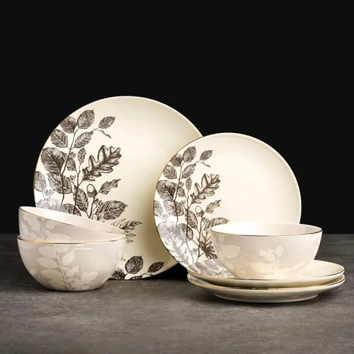 12-Piece Stoneware Dinnerware Set Home Restaurant and Hotel Use Plate and Bowl