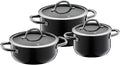 WMF Fusiontec Inspire 3-Piece Saucepan Set Black High-Tech Ceramic Induction Includes 3 Pots and 1 Glass Lid