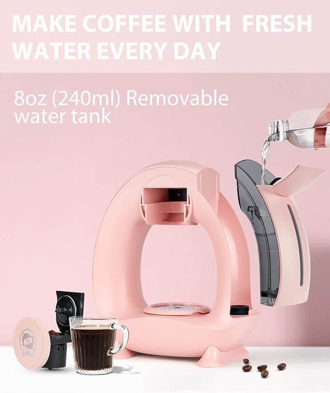 2-in-1 Coffee Maker Fast Brew in 1.5mins Single Serve Coffee Machine Compatible with K-Cup Pods &amp Ground Coffee 1400W with 20s Preheat Compact for HomeSmall PlaceOffice &amp RV 8ozPink