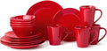 Berry Red Christmas 16pc Dinnerware Set Stoneware Holiday Tableware Service for 4 with Plates Mugs &amp Bowls Mix and Match with Holly and Vines for a Festive Christmas Table