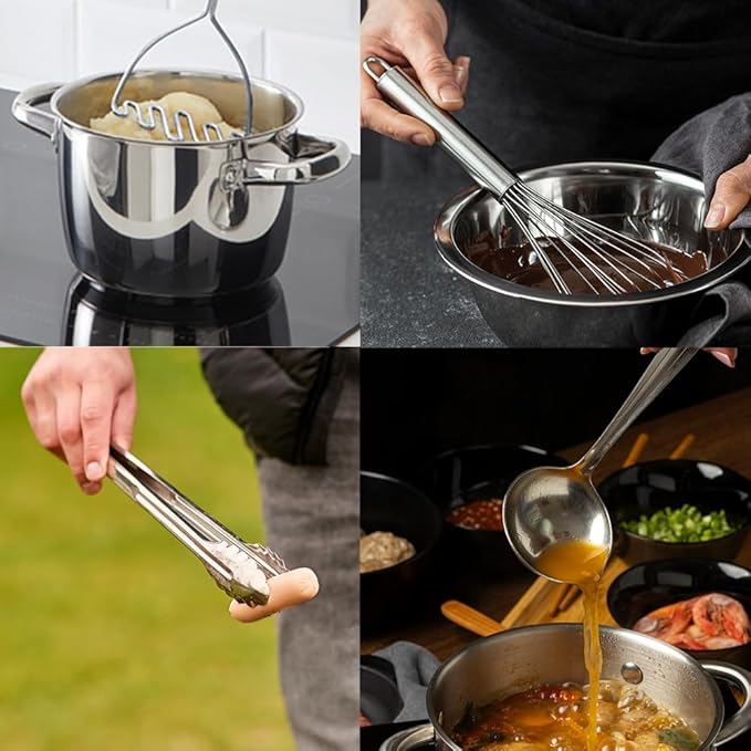 Avador® Premium Set of 10 Stainless Steel Kitchen Tool Set with Holder Easy To Clean Space Saving Great for Cooking Baking Prepping