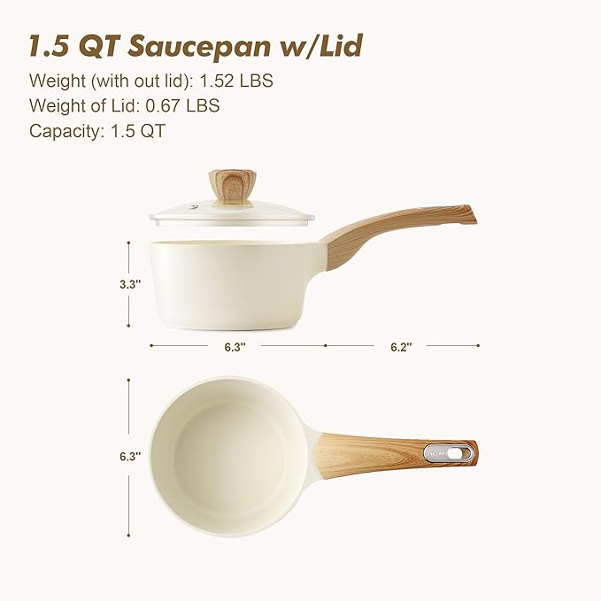 SENSARTE Nonstick Ceramic Cookware Set 16-Piece Silicone Utensils and Pot Protectors 1.5 Quart Ceramic Nonstick Sauce Pan with LidInduction Pot PFOA PTFE PFAS Free
