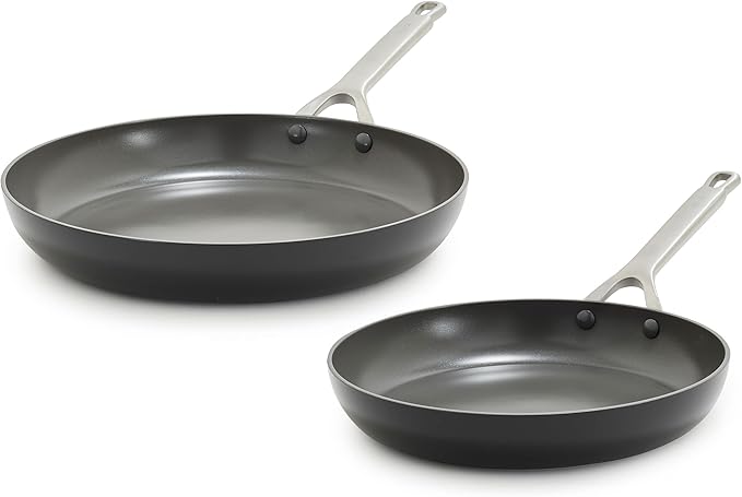 GreenPan x Bobby Flay 10” &amp 12” Hard Anodized Ceramic Nonstick Frying Pan Set PFAS-Free Induction Compatible Skillets Oven &amp Broiler Safe to 600˚F Dishwasher Safe Black