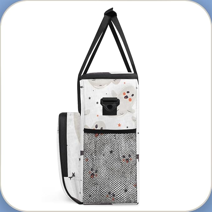 Cartoon Spooky Ghost Coffee Maker Carrying Bag Portable Travel Storage Tote Bag Compatible with K-Mini or K-Mini Plus Single Serve Coffee Brewer Carrying Case with Multiple Pockets &amp Shoulder St