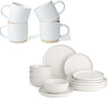 Famiware Dinnerware Sets with Mugs Plates and Double Bowls Dish Set of 4 (16 Pieces) - Dishwasher &amp Microwave Safe Chip Resistant Reactive Glaze