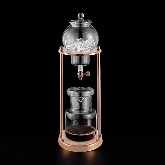 Luxury Ice Cold Brew Dripper Coffee Maker in Stainless Steel and Borosilicate Glass 600 ml Gold