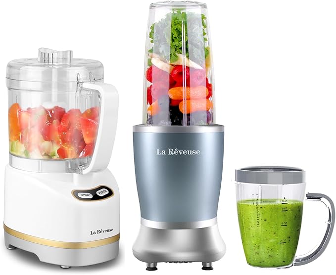 La Reveuse 250W Smoothie Blender (Pearl Blue) + La Reveuse 2-Cup Small Food Chopper (White)