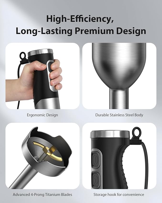 1000W Powerful Immersion Blender Handheld 2025 New Update Hand Blender with 25-Speed and Heavy-Duty Copper Motor