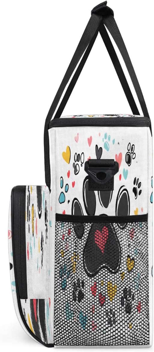 Cartoon Animal Footprints Love Heart Coffee Maker Carring Bag Travel Carrying Storage Tote Bag Compatible with Keurig K-Mini or K-Mini Plus Portable Single Serve Coffee Brewer Case with Pockets