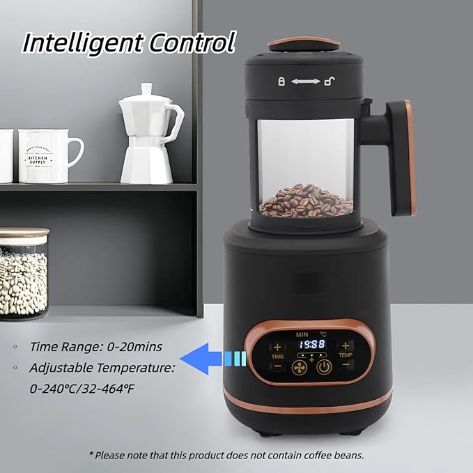 1500W Coffee Roaster Machine 0.22lbs Portable Baking Machine Aadjustable Temperature Compact Coffee Bean Baker Roaster with Detachable Design for Home Office