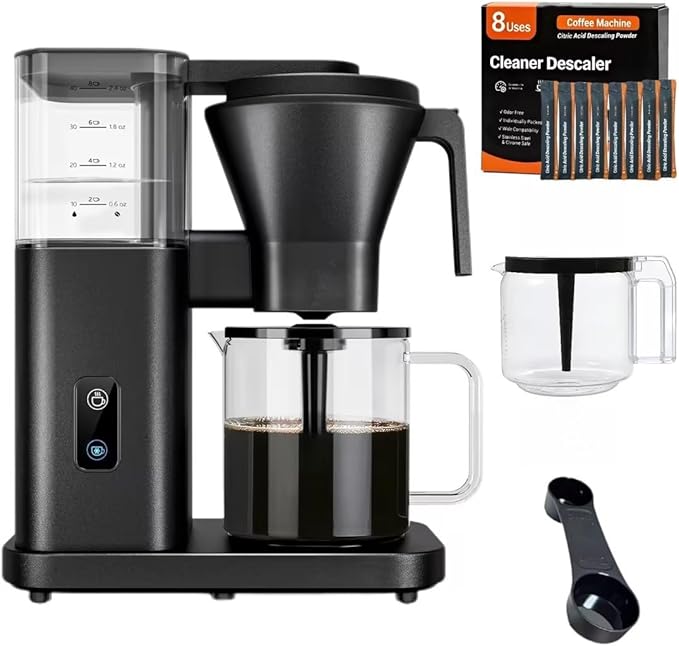 Crzoe 8 Cup Drip Coffee Maker Machine Instant Brewing in 3s 197-205℉ Removable Water Tank Adjustable Flow Control Deep Cold Brew &amp Keep Warm 40 Min Easy to Clean(Dark Black)