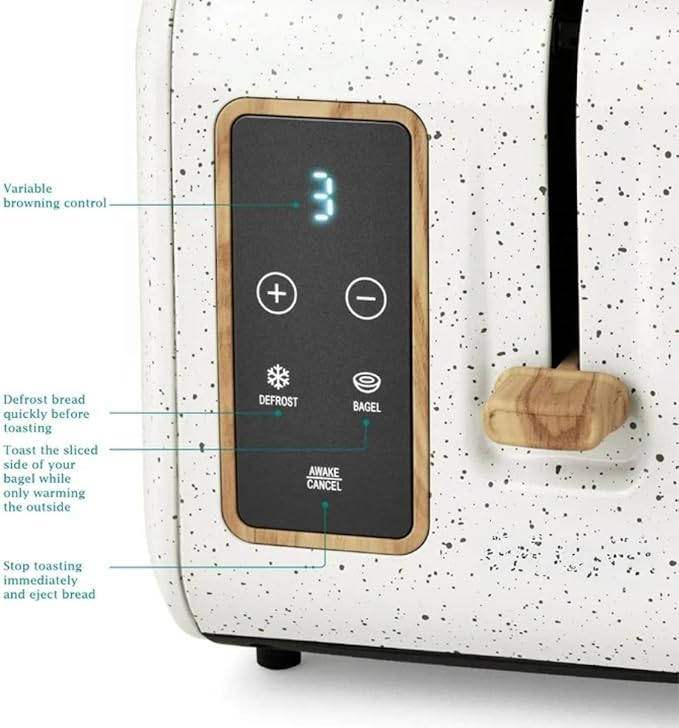P. W Digital 2-Slice Toaster Linen Speckle – 6 Shade Settings LED Display Extra-Wide Slots