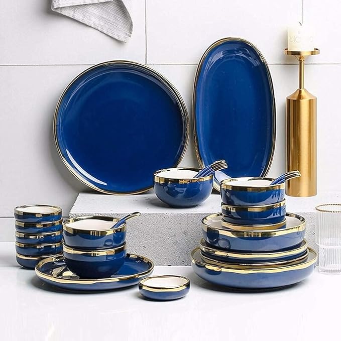 Dinnerware Set Plates and Bowls Sets Plate/Bowl/Spoon | 26 Pieces Phnom Penh Dinnerware Set - Porcelain Combination Set For Restaurant Wedding Gifts