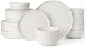 Famiware Starlight Plates and Bowls Dishes Set of 8 (24 Pieces) Ribbed Textured Stoneware Dinnerware Sets- Dishwasher &amp Microwave Safe Chip Resistant Matte Reactive White