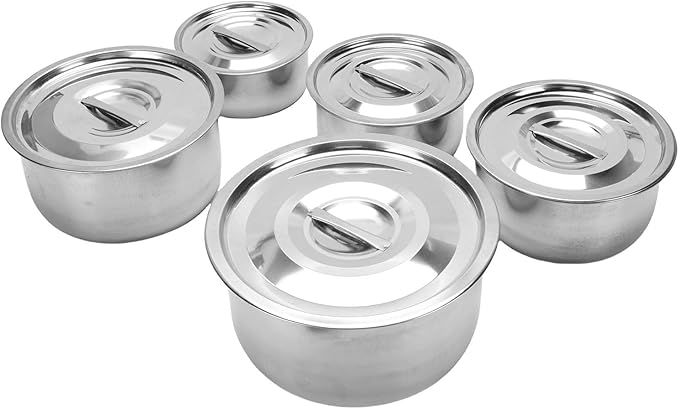 Kitchen Cookware Sets5 PCS Stainless Steel Multifunctional Soup Pot Set Induction Compatible Sauce Pan Kitchen Cooking Small Pots with Lids Minimalist Pots and Pans