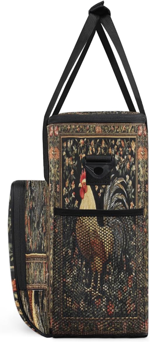 Rooster Embroidery Flowers Coffee Maker Carring Bag Travel Carrying Storage Tote Bag Compatible with Keurig K-Mini or K-Mini Plus Portable Single Serve Coffee Brewer Case with Pockets for K-cup Pods