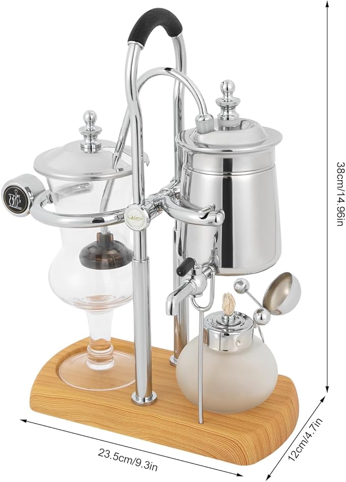 CNCEST Balance Siphon Coffee Maker 400ml Belgian/Belgium Coffee Maker with Measuring Cup &amp Spoon for Personal Kitchens Coffee Shops Beverage Stores (Silver)