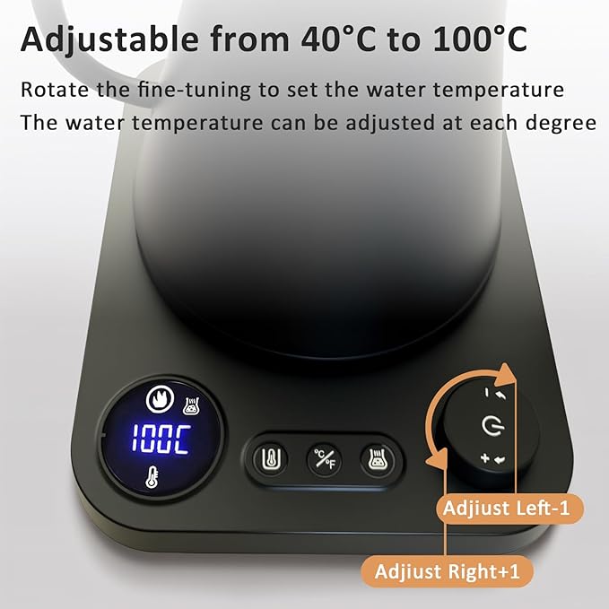 Gooseneck electric kettleAuto Boil Detection with Variable Temperature Control Stainless Steel Inner Ultra-Quiet 304 Stainless Steel1200W Quick Heating for Coffee Tea &amp Milk 0.9L(Black)