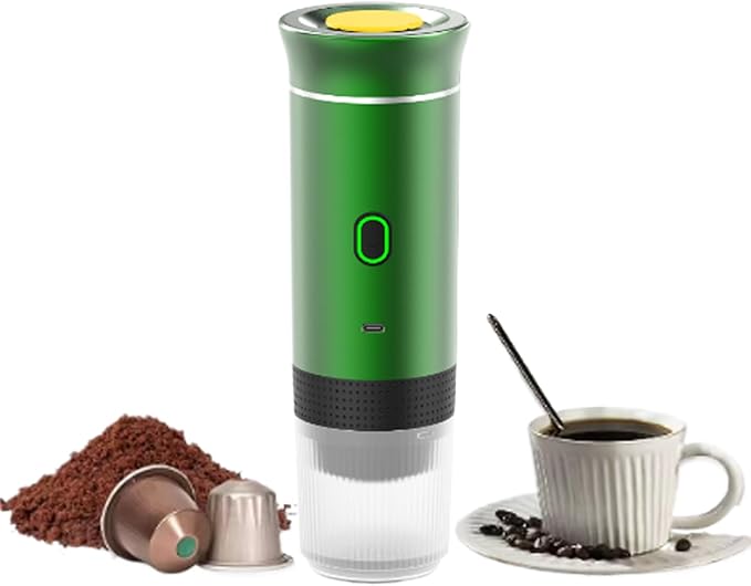 Portable Electric Espresso Coffee MakerSelf-Heating Car Espresso Maker3-in-1 Espresso Makerfor Camping RV Travel Office (green)
