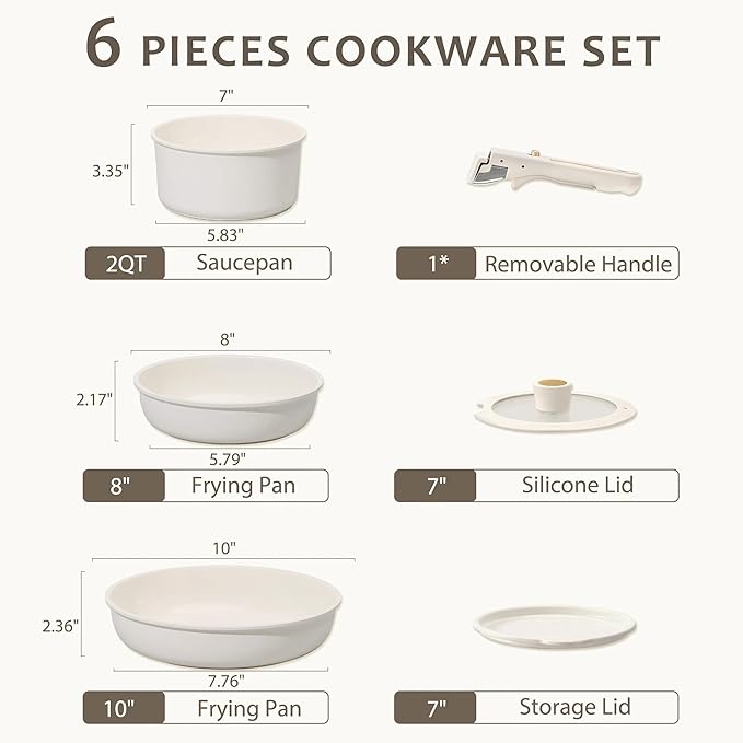 Non Stick Pots and Pans Set 6-Piece Granite White Home and Kitchen Cookware Induction Compatible with Saucepan &amp Skillet Oven &amp Dishwasher Safe