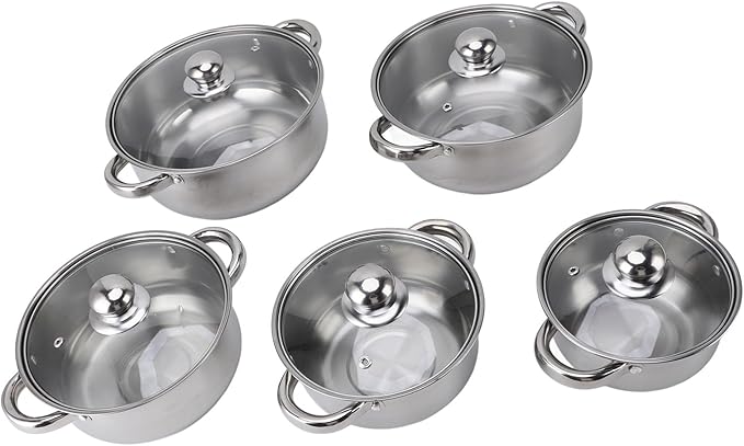 5Pcs less Steel Pots Cookware Set less Steel Pot Set with Glass Lid pot Soup Pot Saucepan for Cooking Dishwa Heat ar Handle Stackable