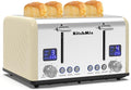Toaster 4 Slice KitchMix Bagel Stainless Toaster with LCD Timer Extra Wide Slots Dual Screen Removal Crumb Tray (Cream)