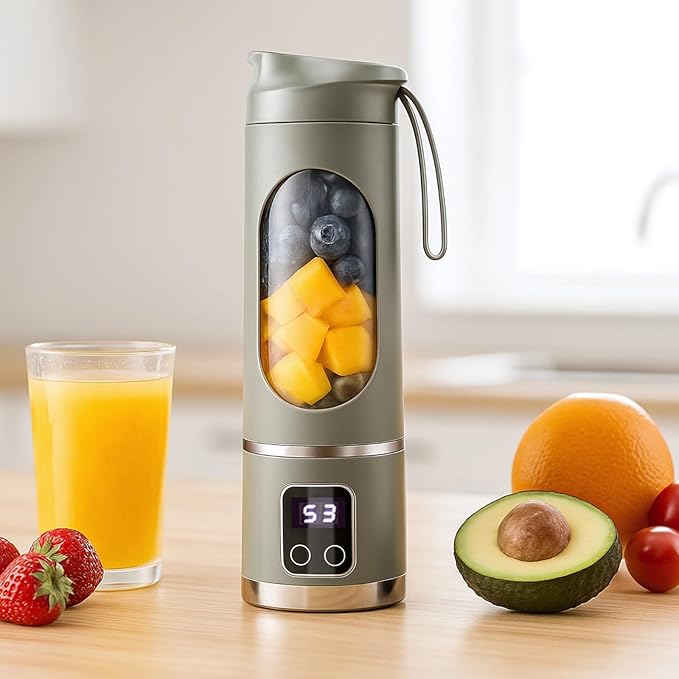Portable Blender for Students Multi-Functional Juicer Cup with Built-in Battery 15.2 Fl Oz / 450 Ml Capacity USB Compatible Charging Ideal for Home and Travel Silicone Carry Handle