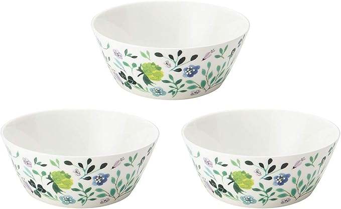 Narumi 51854-23166P Anna Emilia Dinnerware Set Diameter 5.5 inches (14 cm) Green Floral Pattern Cute Set of 3 Microwave Warming Dishwasher Safe Gift Box Included