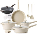 SENSARTE 15 Piece Nonstick Cookware Set includes 5 Qt Ceramic Nonstick Frying Pan Skillet with Lid