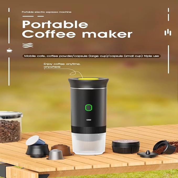 Portable Coffee Maker for Travel | Battery-Powered Espresso Machine | Compact &amp Lightweight Coffee Maker for Camping Car and Office Use | Easy-to-Clean Portable Coffee Machine