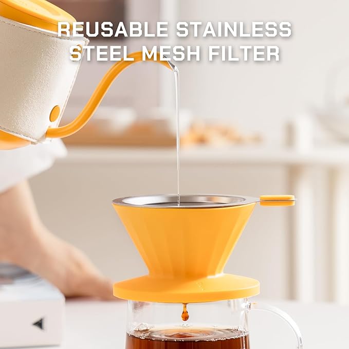Pour Over Coffee Maker Set Pour Over Kettle Coffee Dripper Glass Coffee Server with Scale Stainless Steel Filter (Green)