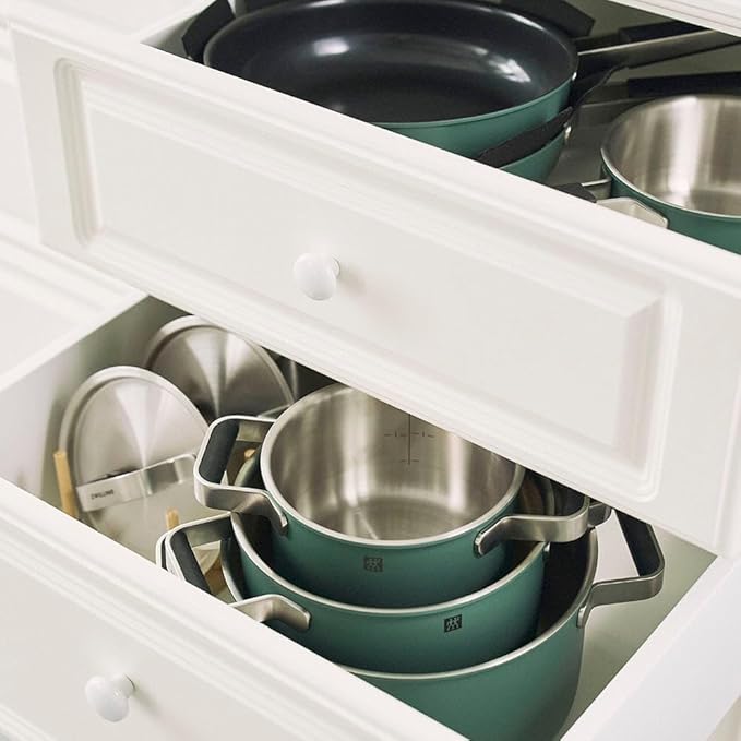 ZWILLING Pure Cookware Green Set of 3 3Ply Stainless Steel Coloured Ceramic Outer Coating Stay Cool Handles Dishwasher Safe
