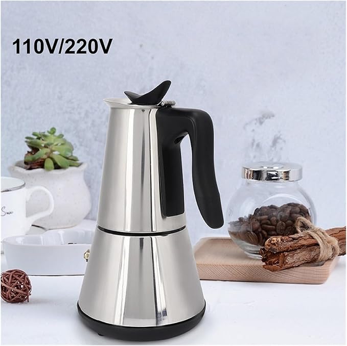 110V/220V Electric Coffee Maker 304 Stainless Steel Mocha Pot 300ml Percolator For Home Silver(220V Silver)