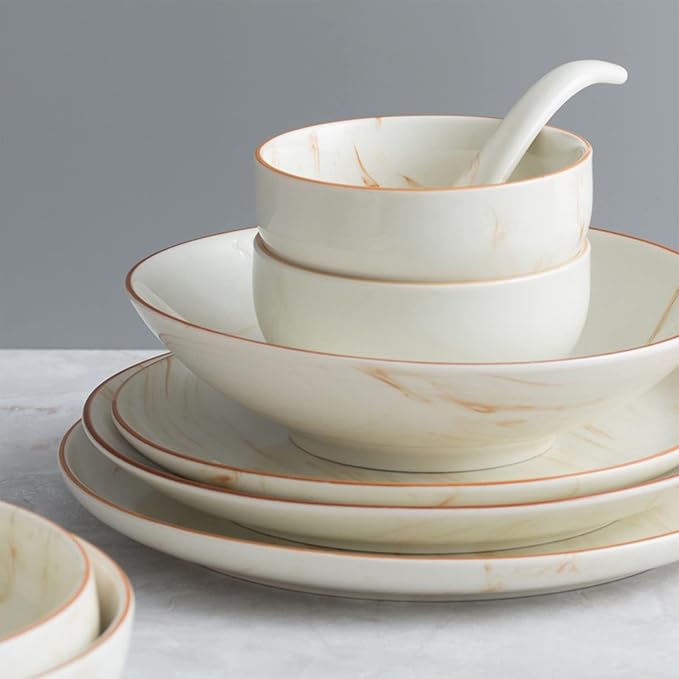 Stoneware Dinnerware Sets for 6 30 Piece Round Porcelain Plates and Bowls Set for Kitchen Tableware Combination Set | Serving Dinner Set with Dinner Plate and Salad Bowl