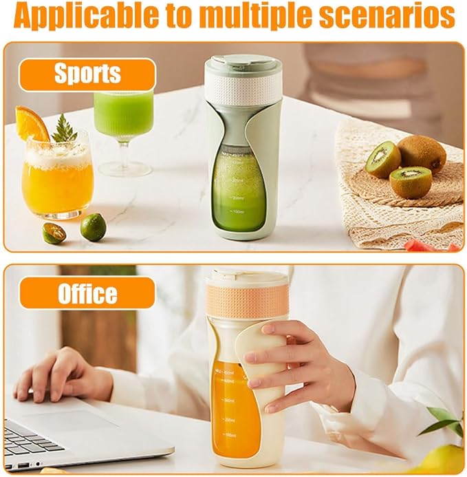 Portable Blender Cup450ml Fruit Vegetable Blender Cup with 6 Blades &amp Automatic Power Off for Kitchen Travel Office Sport Gym Camping