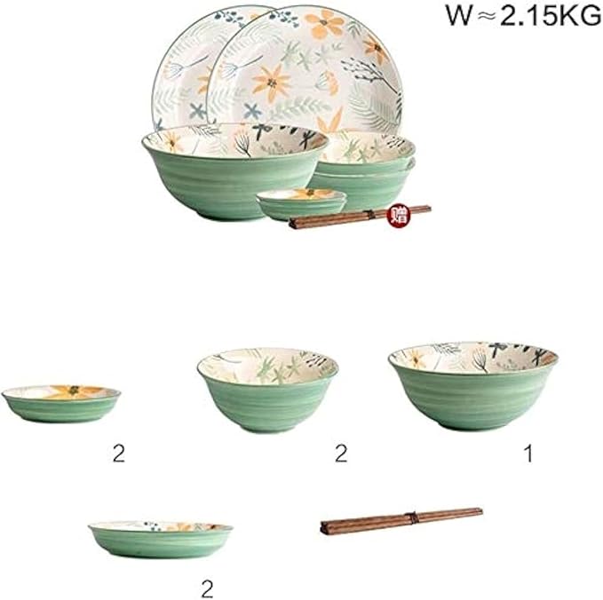 Elegant Dinnerware Set Dinner Plates Bowls Set Luxurious Reactive Glaze Dinnerware Set Plates Dishes Bowls Gift Idea for Any Occasion (Color : 26 Piece Set) (7 Piece Set)