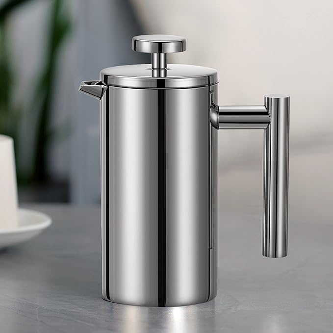 Stainless Steel French Press Coffee Maker 1500ml Double-Wall Insulated Large French Coffee Press for travel campingLarge Capacity （50oz Silver）