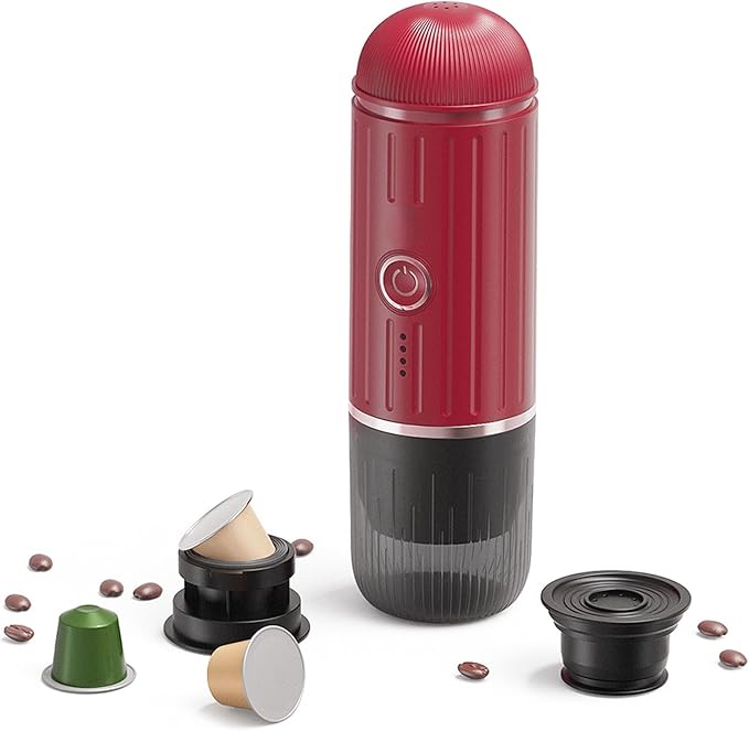 Electric Portable Coffee Maker 19 Bar High Pressure Machine Wireless Heating Maker with Compact Design Ideal for Travel Camping Office &amp Home (Red)