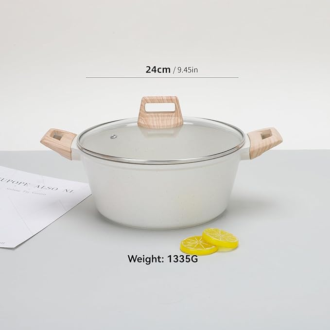 Cookware Sets-Coated Nonstick Cookware Set Induction &amp Gas Stove Compatible (soup pot + glass lid 9.45 in)