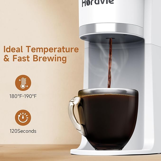 Small Single Serve Coffee Maker Fast Brew One Cup Coffee Machine for K Cup and Grounds 6 to 12 oz. Brew Sizes Capsule Coffee Machine with Descaling Reminder and Viewing Tank White