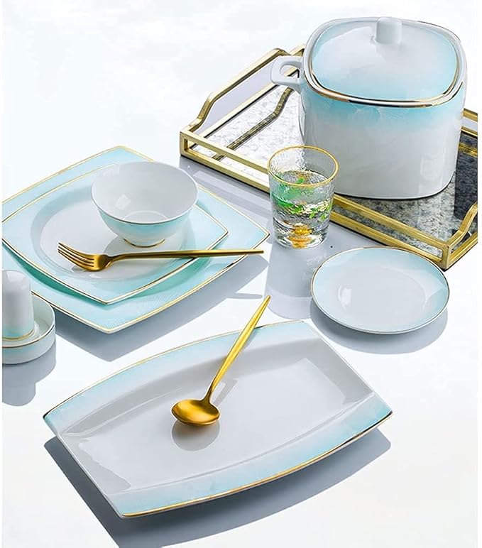 Dinnerware Sets - Luxury Dishes Service Set 56/60Pcs Ceramic Dinnerware Set Bone China Tableware Dishes Plates Ceramic Combination Dinner Service Set Diner Set60 Pieces