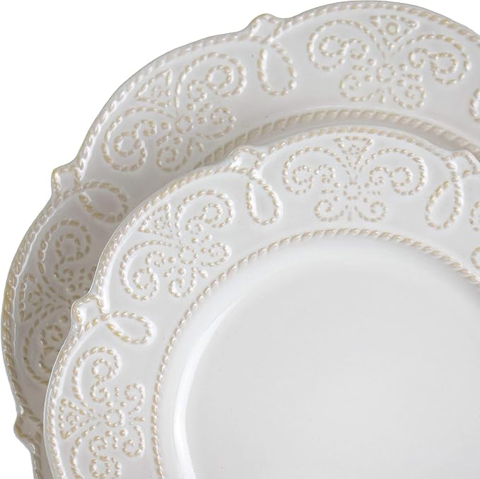 6-Piece Stoneware Dinnerware Set – Textured Plates Bowls &amp Mugs with Elegant High-Gloss Finish (White)