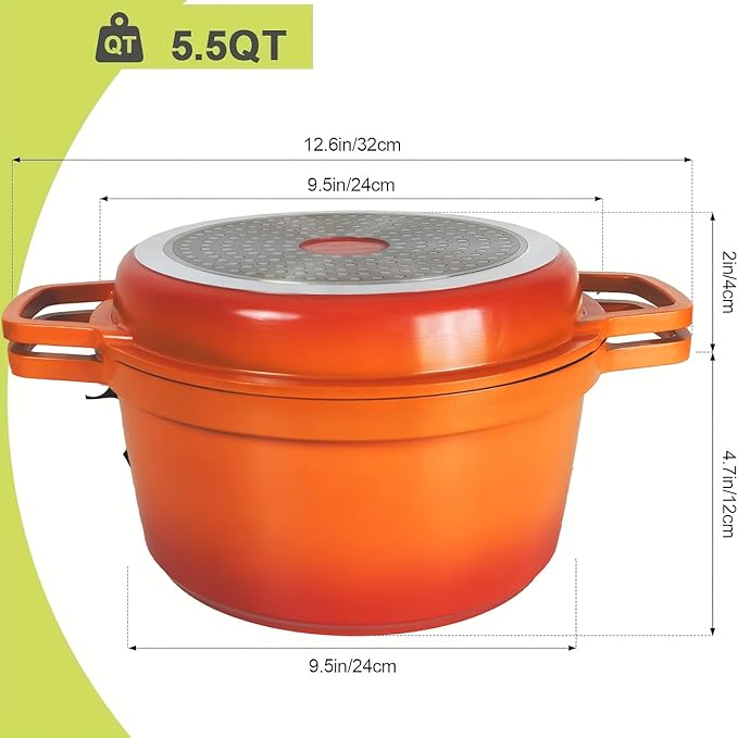 8-Piece Gradient Enamel Cookware Set Multi-Function Kitchen Collection with Soup Pot Steak Pan for Home RV Cooking (Orange Gradient 8-Piece Set)