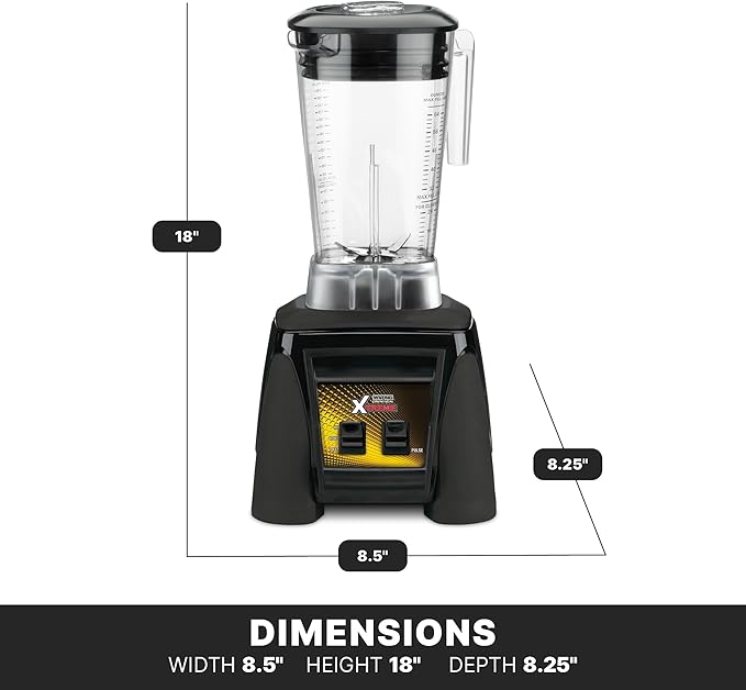 Waring Commercial MX1000XTX 3.5 HP Blender with Paddle Switches Pulse Feature and a 64 oz. BPA Free Copolyester Container 120V 5-15 Phase Plug Black