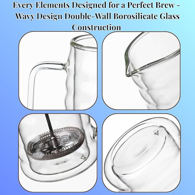 French Press Coffee Maker with Grey Silicone Utensil Set Bundle