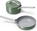 Caraway Mini Cookware Set - Non-Stick Ceramic Fry Pan (1.05 qt 8) Sauce Pan (1.75 qt) &amp Storage Rack - Non Toxic PTFE &amp PFOA Free - Oven Safe &amp Stovetop Agnostic (Gas Electric &amp In