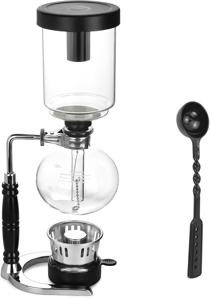 QWORK 5-Cup (600ml) Siphon Coffee Maker - Borosilicate Glass Syphon Brewer with Adjustable Buffer Clamp High-Temperature Resilience Tabletop Glass Siphon Pot for Coffee Aficionados