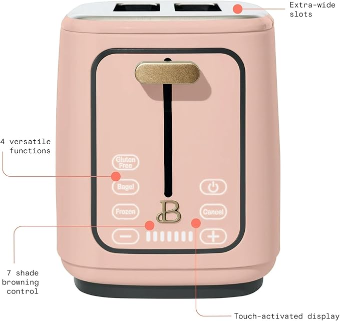 Smart Kitchen Toaster with Touch Interface and Preset Modes Advanced Two-Slice Toaster with Wide Slots and 7 Browning Levels (Rose)