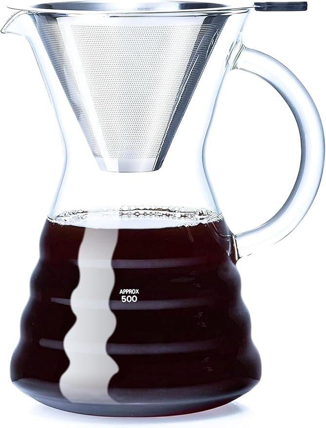 Unbreakable - 18 Pack Pour Over Coffee Maker with Permanent Stainless Filter 27 fl oz Thickened Heat-Resistant Borosilicate Glass Dripper Coffee Brewer Stovetop Safe
